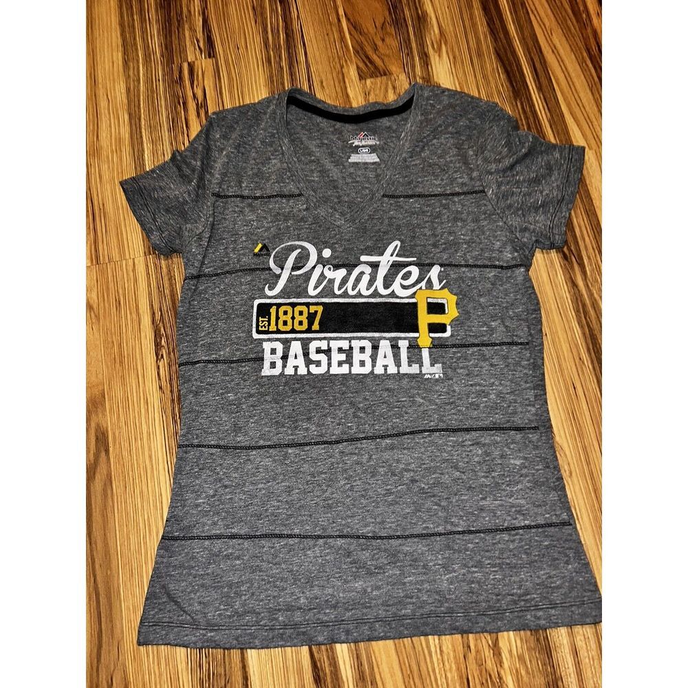 Pittsburgh Pirates Women's Stripped V-neck Graphic T-shirt Sz L Large Soft Thin